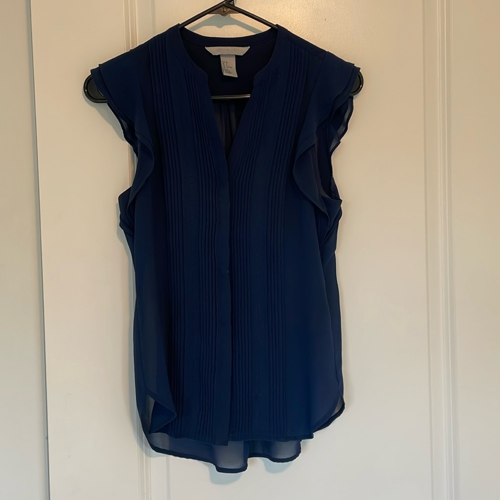 H&M Button Up Short Sleeve Dark Blue Blouse Size 2